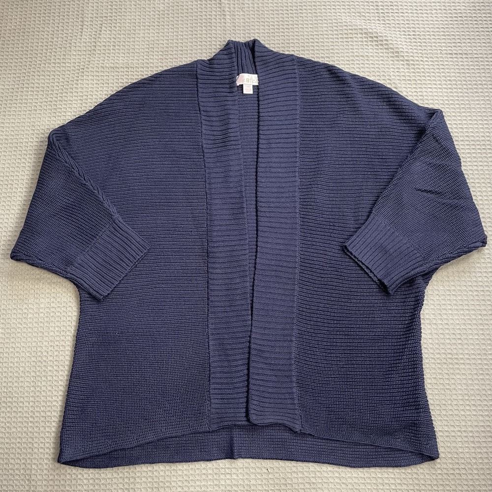 Belle By Kim Gravel Shaker Knit Cardigan Sweater Medium Womens Navy Blue Open